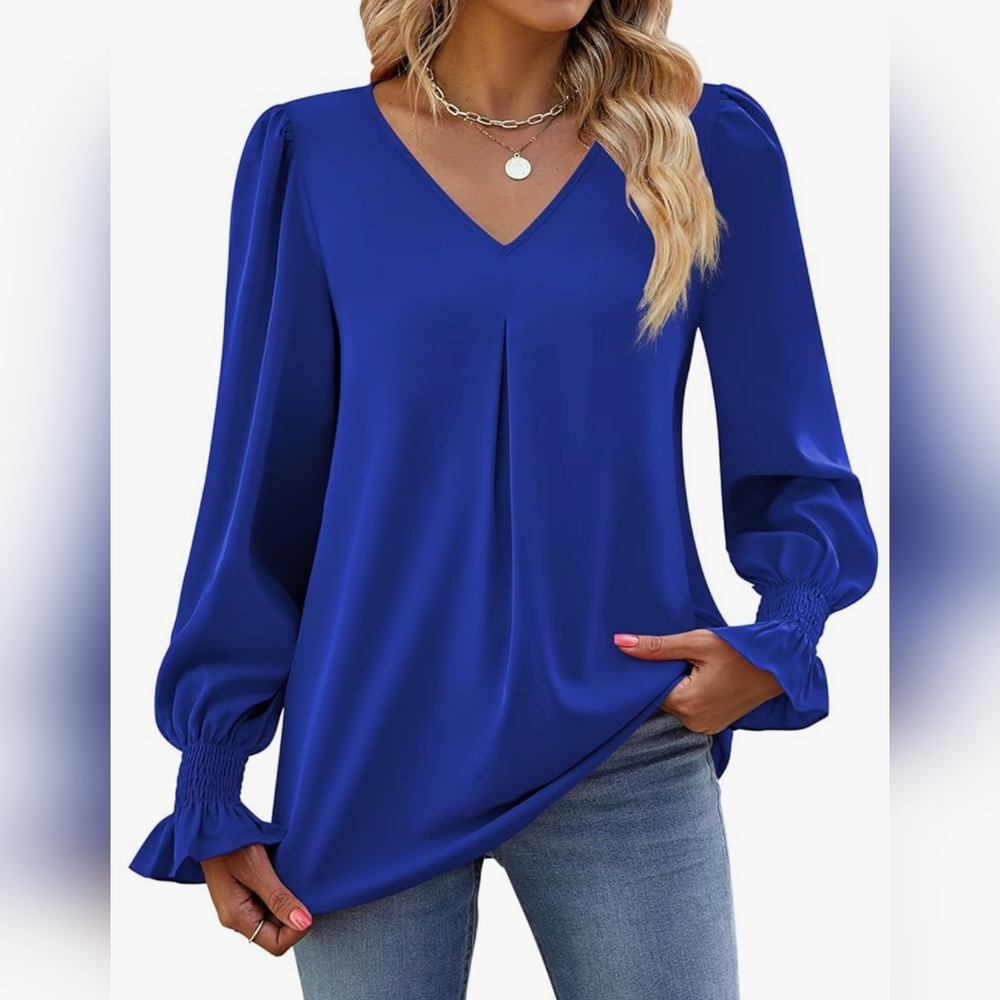 Funlingo Chiffon V Neck Tunic Top Cobalt Blue